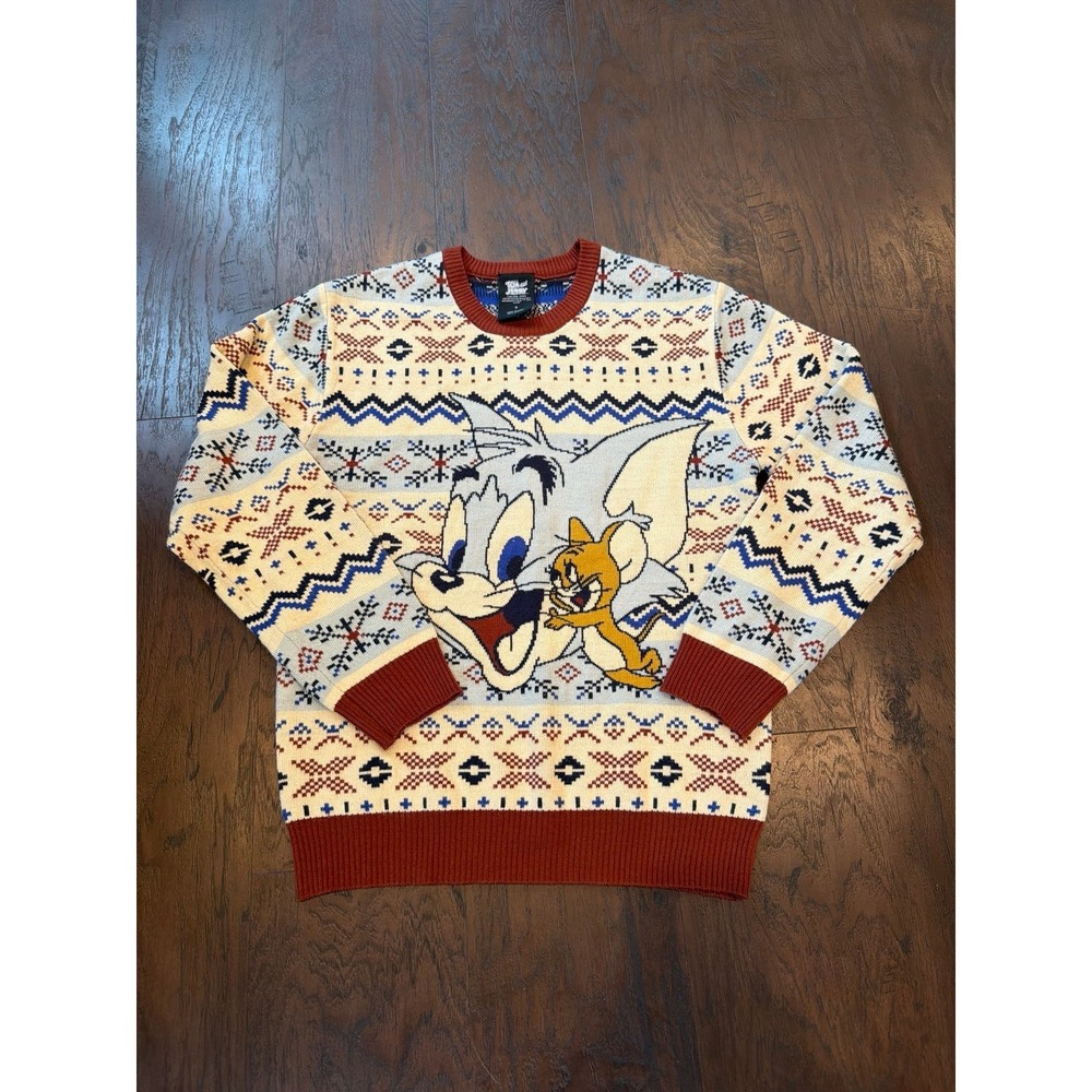 RARE Tom and Jerry Men's Christmas Ugly Sweater Knit Pullover Size S UNISEX EUC